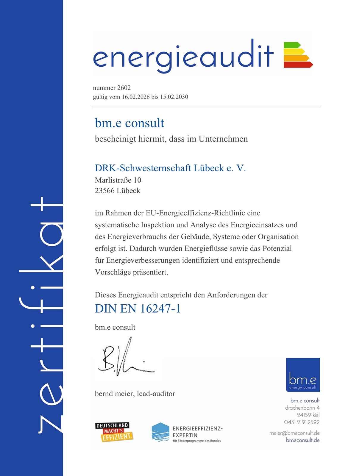 Energiezertifikat DRK-Schwesternschaft L�beck e.V. 2026